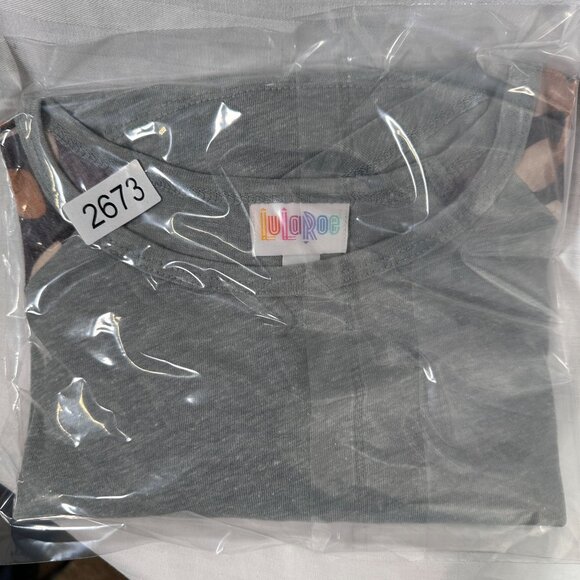 LuLaRoe RANDY Heathered Distressed Gray Black Leaves Raglan Tee Shirt SMALL S - Picture 5 of 5